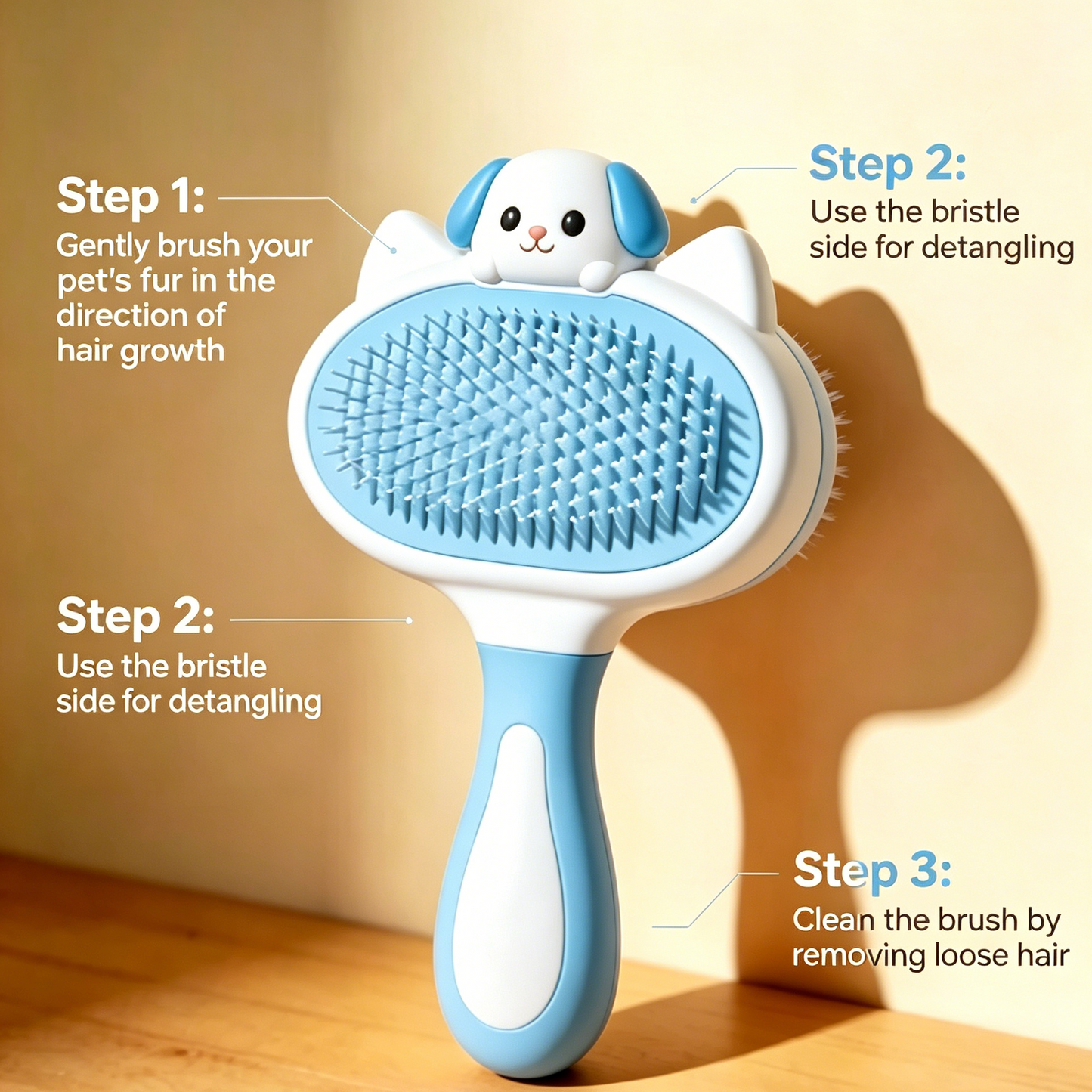 Gradient Puppy Decor Self-Cleaning Pet Slicker Brush - Blue & White Two-Tone Grooming Tool for Cats & Dogs