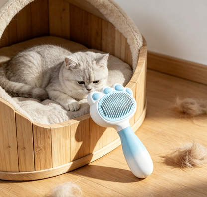 Gradient Paw Shaped Pet Slicker Brush - Blue & White Ombre Grooming Tool for Pets with Self-Cleaning Pins