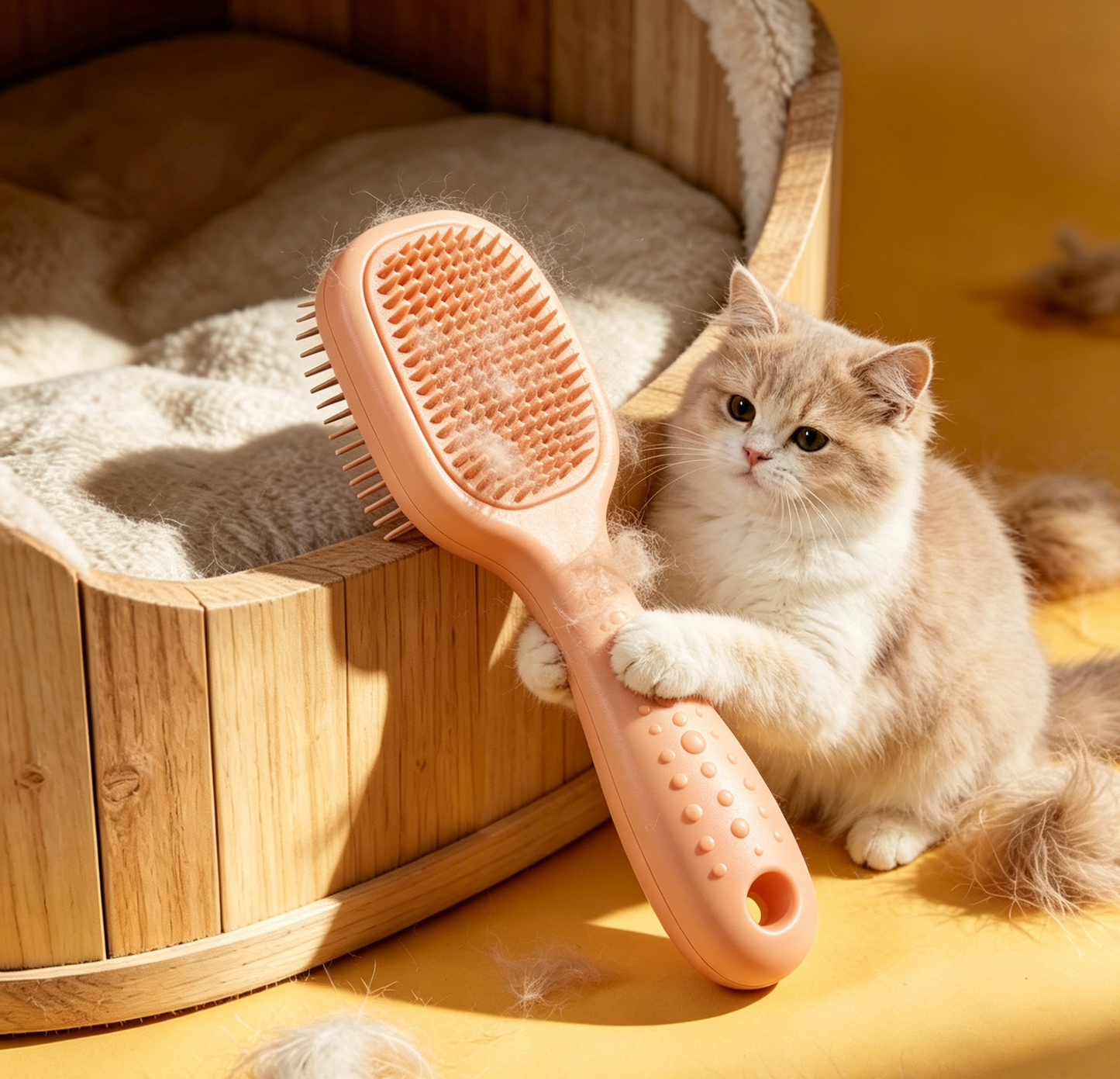 Gradient Double-sided Pet Grooming Brush - Orange Solid Color Massage Deshedding Tool for Cats & Dogs