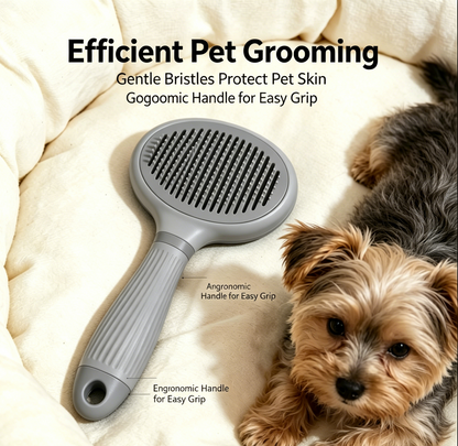 Solid Gray Self-Cleaning Pet Slicker Brush - Minimalist Grooming Comb for Cats & Dogs