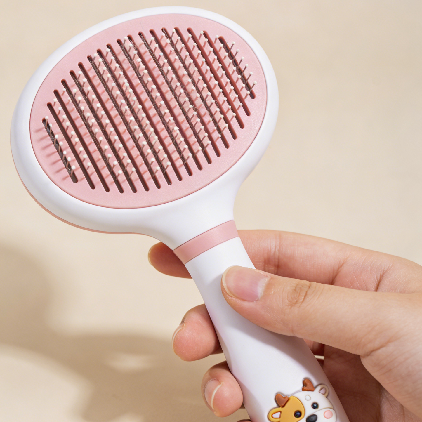 Cute Cow Pet Slicker Brush - Pink & White Grooming Tool for Cats & Small Dogs with Self-Cleaning Design