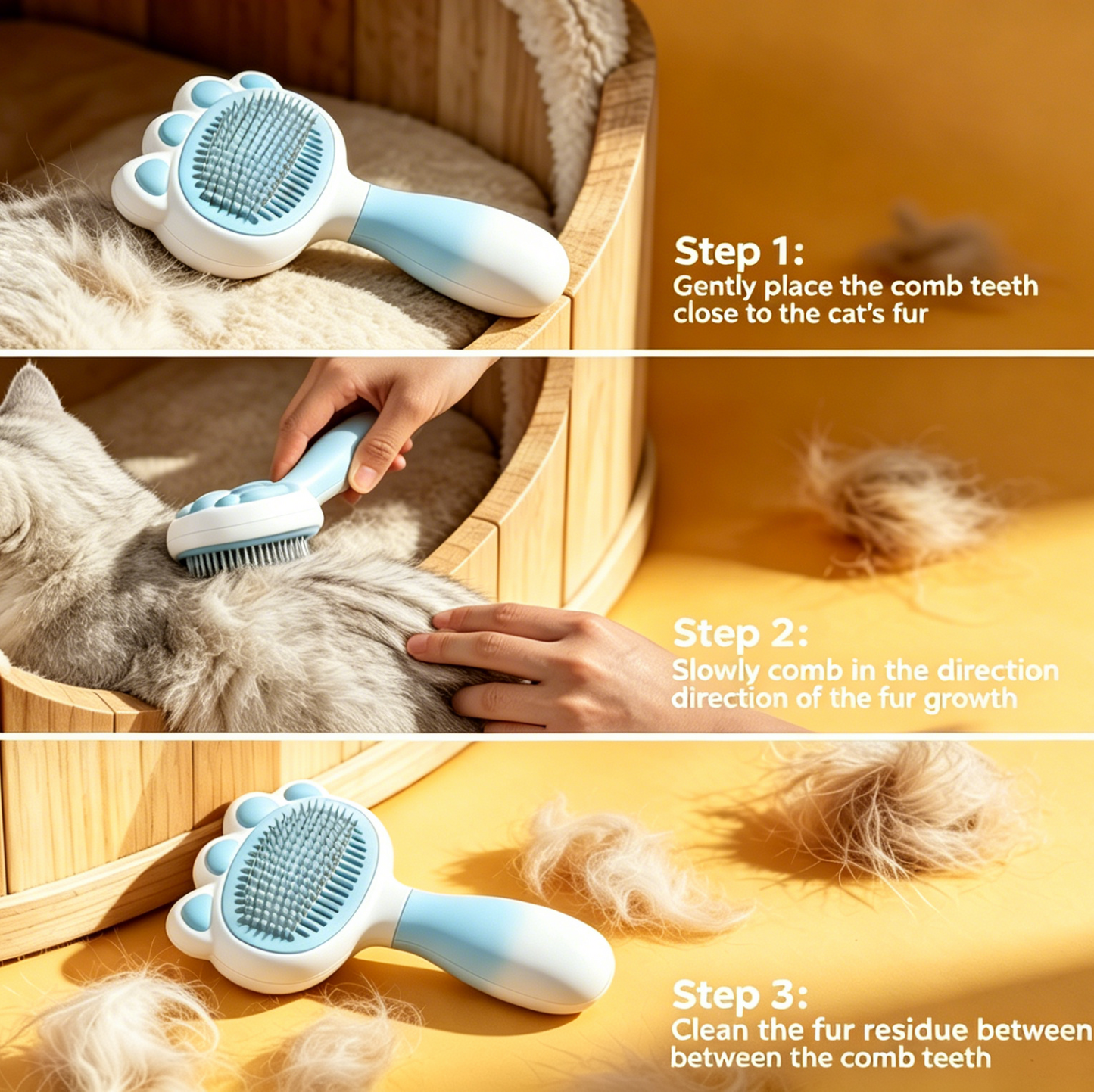 Gradient Paw Shaped Pet Slicker Brush - Blue & White Ombre Grooming Tool for Pets with Self-Cleaning Pins