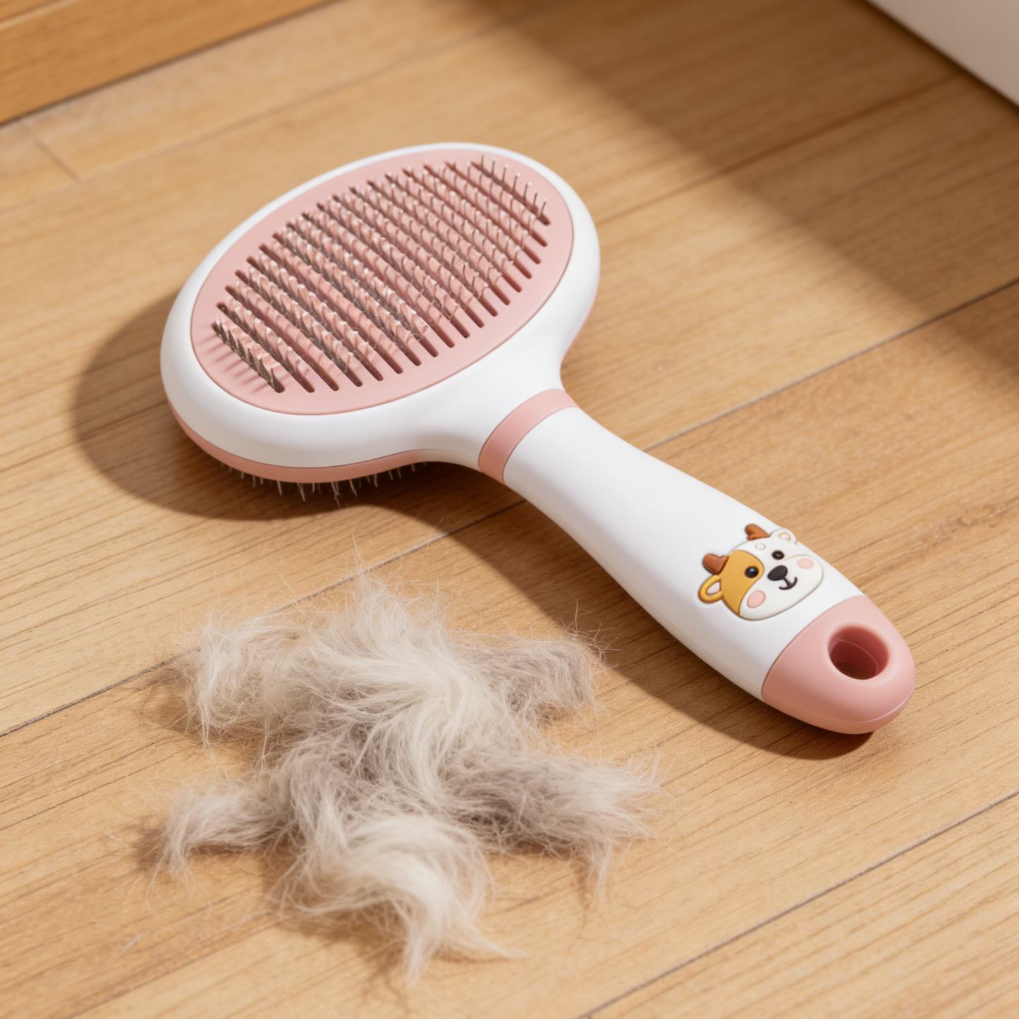 Cute Cow Pet Slicker Brush - Pink & White Grooming Tool for Cats & Small Dogs with Self-Cleaning Design