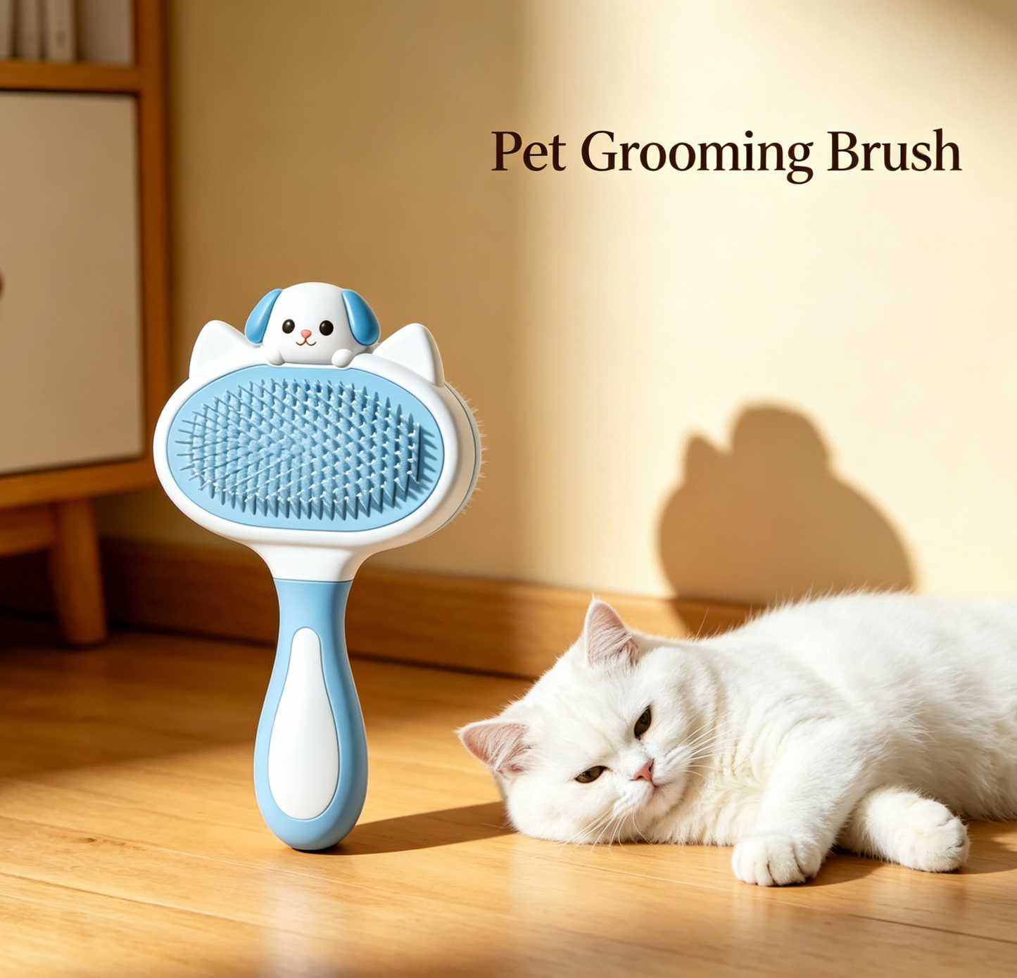 Gradient Puppy Decor Self-Cleaning Pet Slicker Brush - Blue & White Two-Tone Grooming Tool for Cats & Dogs