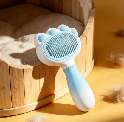Gradient Paw Shaped Pet Slicker Brush - Blue & White Ombre Grooming Tool for Pets with Self-Cleaning Pins